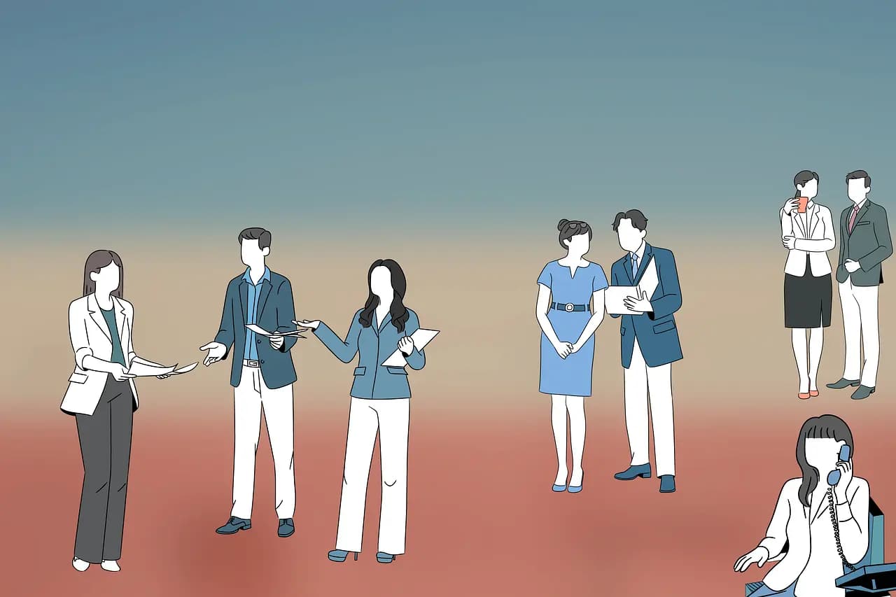 Illustration of a group of professionals in an office setting