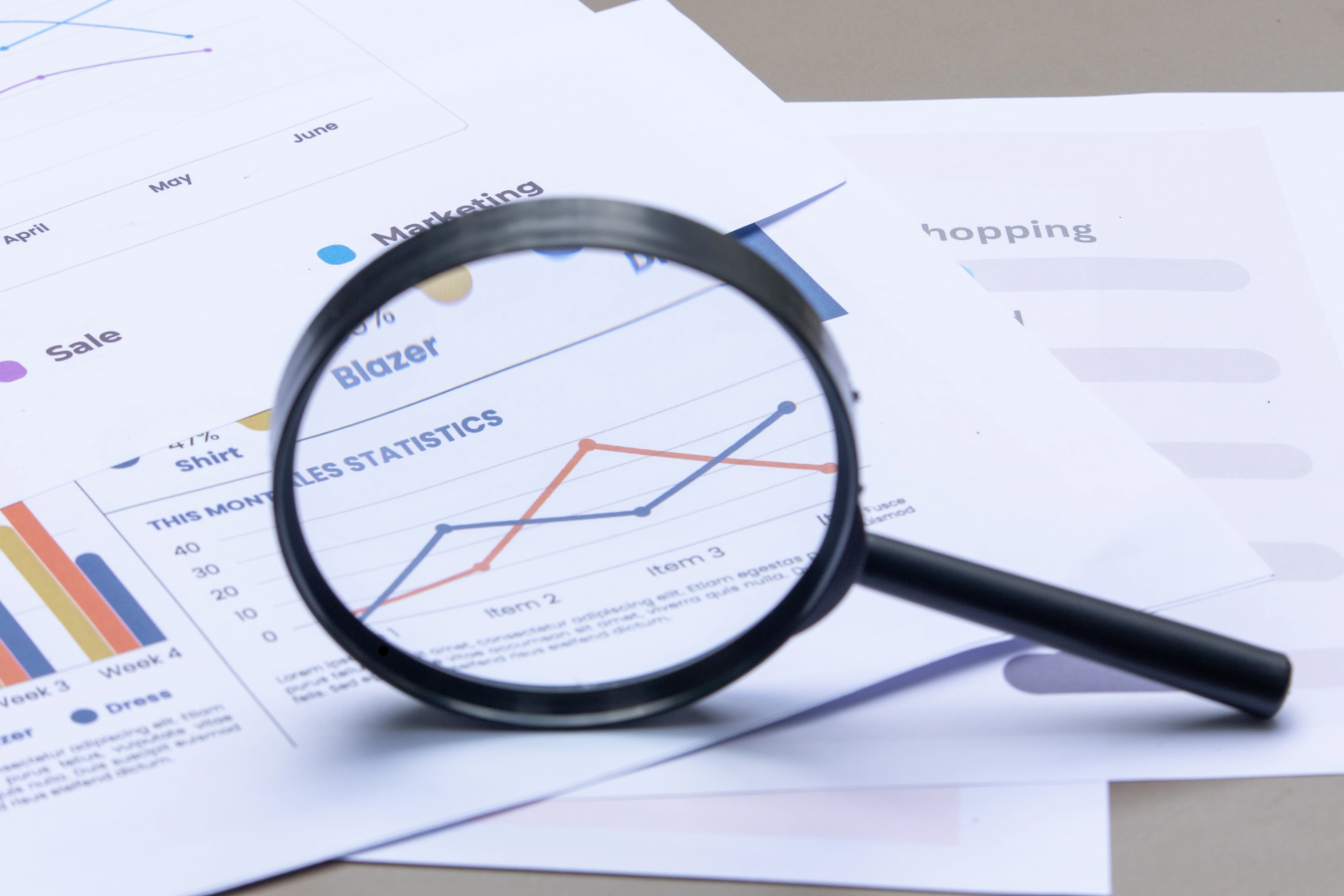 A business' statistical data and graphs of a month.